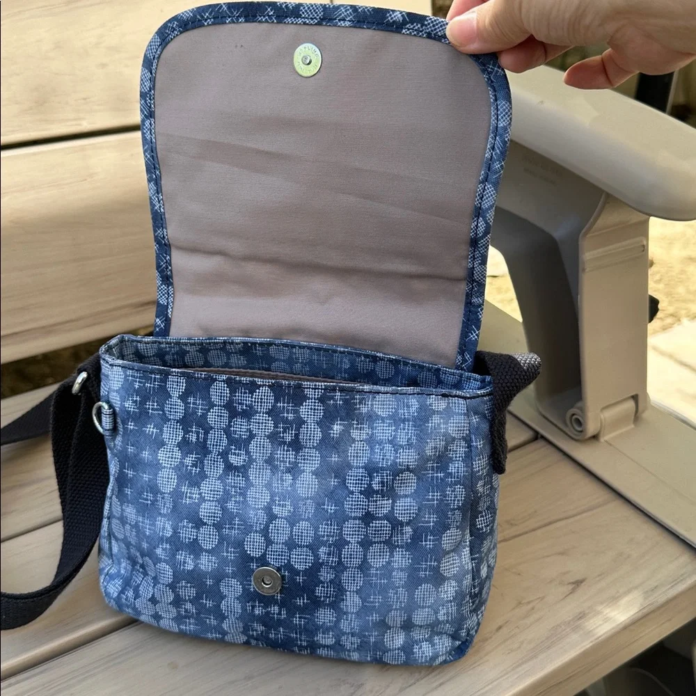 RARE Kipling Sabian Crossbody Blue Denim Dot Mini Bag - Adjustable Navy Strap - Picture 9 of 10